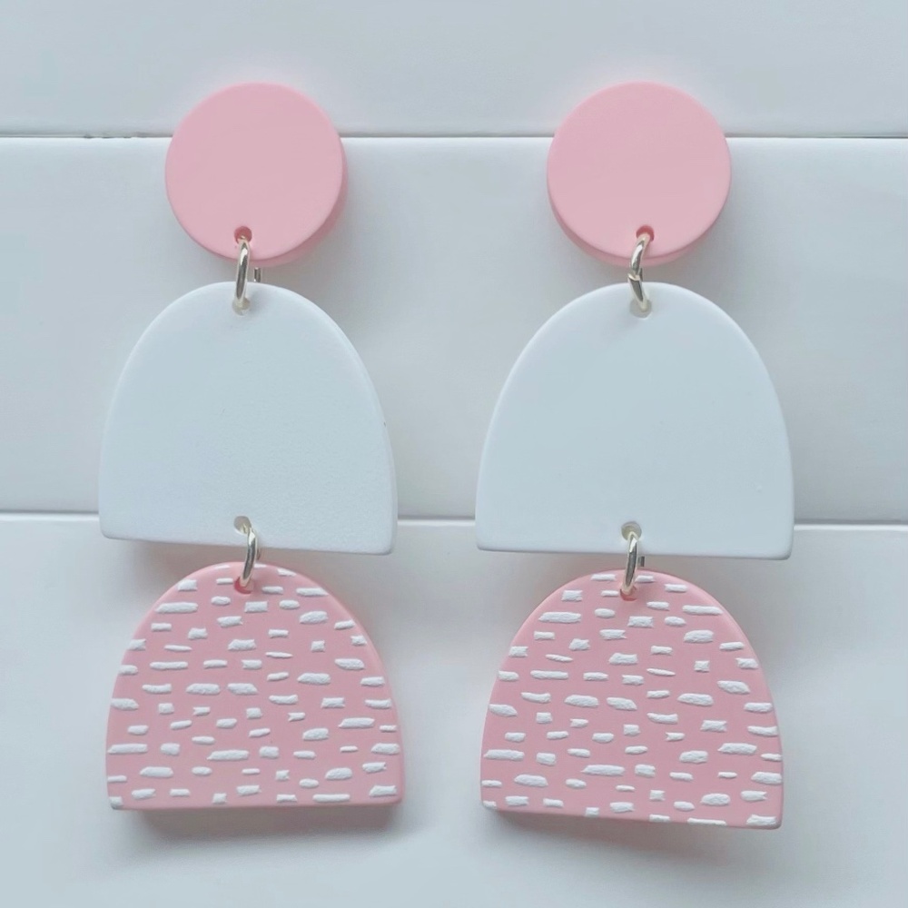 1pair Chic Pink and White Dot Design Dangle Earrings,  Sophisticated and Versat